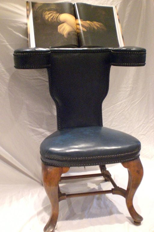 Blue Leather Upholstered Library Chair