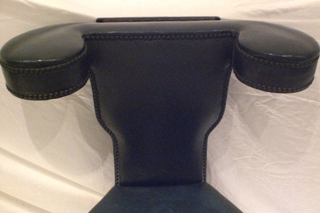 Blue Leather Upholstered Cockfighter's Chair 1