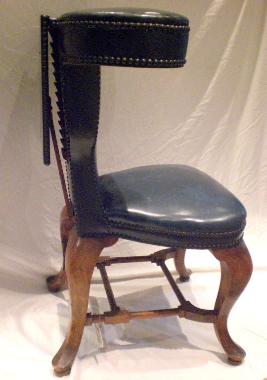 Blue Leather Upholstered Cockfighter's Chair 5