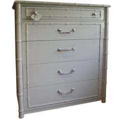 Off White Lacquered Faux Bamboo Chest of Drawers