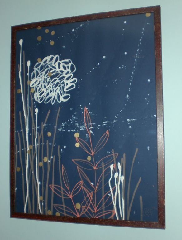 Mixed media on navy. Framed paper diptych.