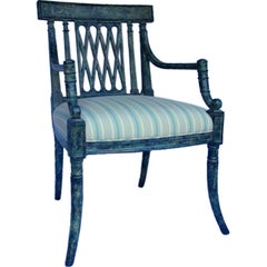 Rose Tarlow Painted “Pope” armchair in Striped Cotton fabric