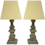 Pair of Painted Venetian Pricket Lamps With Parchment Shades