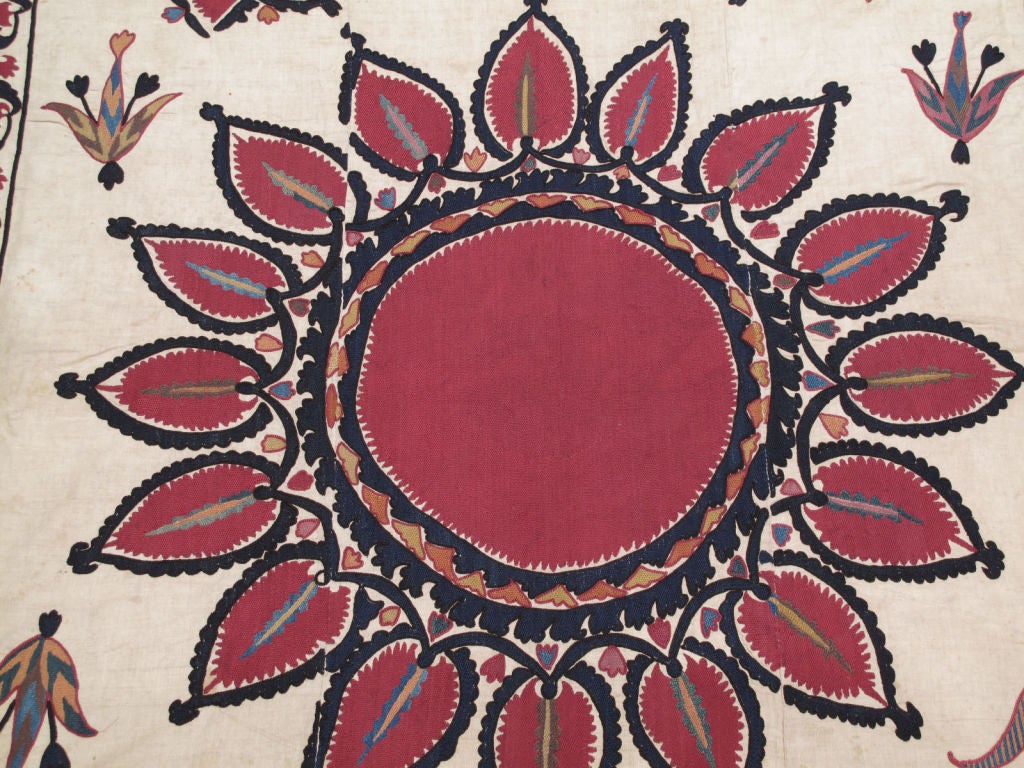 Antique suzani from Pishkent, Uzbekistan. Pieces like this are associated with wedding customs and are among the most impressive examples of textile art.