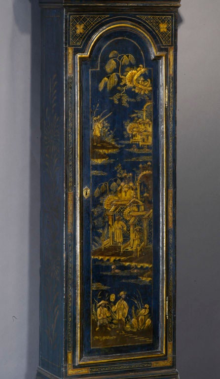 English A rare George III blue lacquer longcase clock.