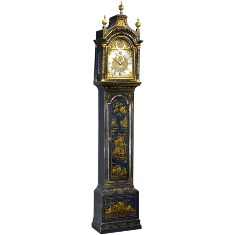 A rare George III blue lacquer longcase clock.