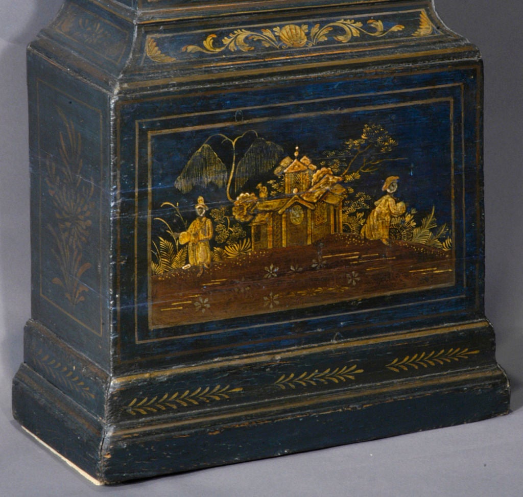18th Century and Earlier A rare George III blue lacquer longcase clock.