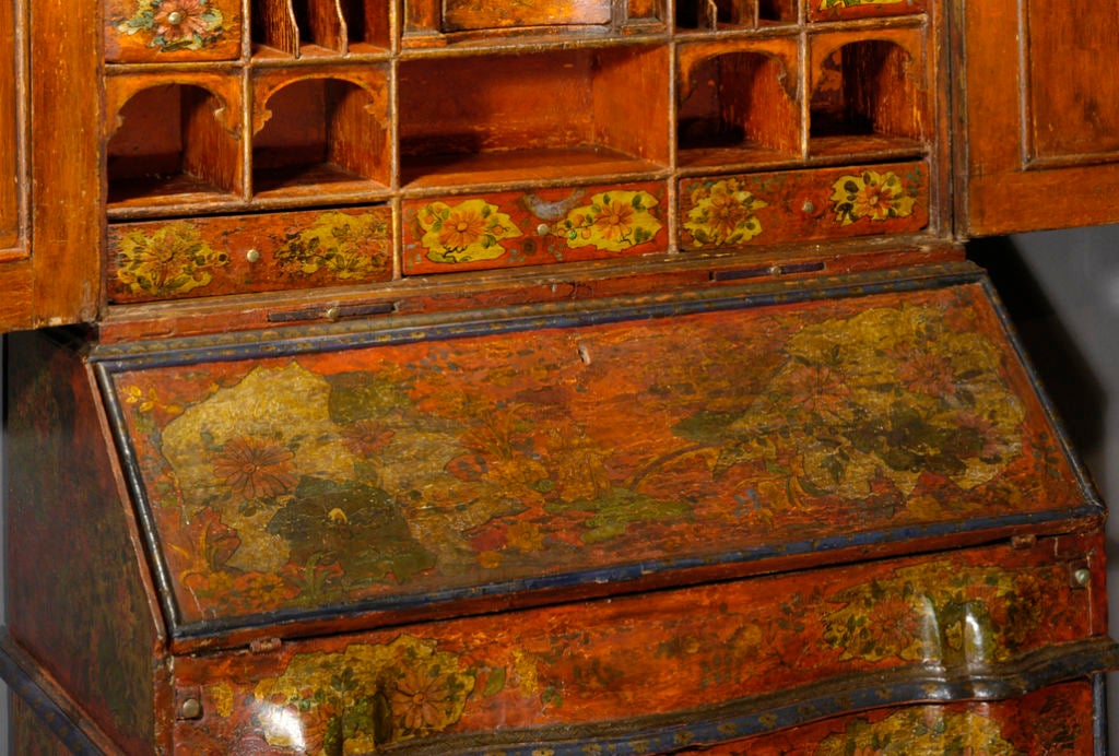 Wood 18th century Venetian red lacquer secretary