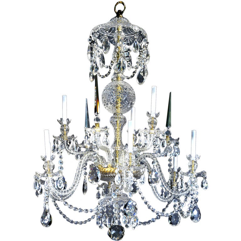 Style Hand Finished Two Tier Cut Crystal Chandelier For Sale