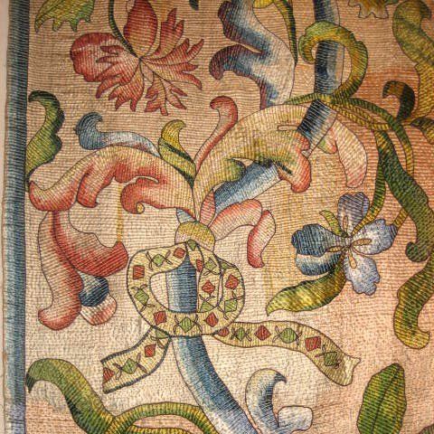 17th Century pair of Embroidered Column Covers