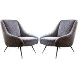 Pair of Upholstered Armchairs in Black, Brown and White Boucle