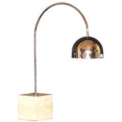 Arc Table Lamp with Travertine Block Base