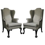 Exceptional Pair of Ball and Claw Foot Wing Back Chairs
