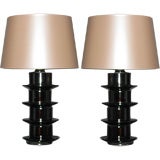 Pair of Unique Murano Glass Round Disk Table Lamps Pair of Unique Murano Glass Round Disk Table Lamps