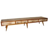 Parchment covered Low Console Table with 4 Drawers