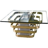 Chrome and Brass Band Coffee Table with Glass Top