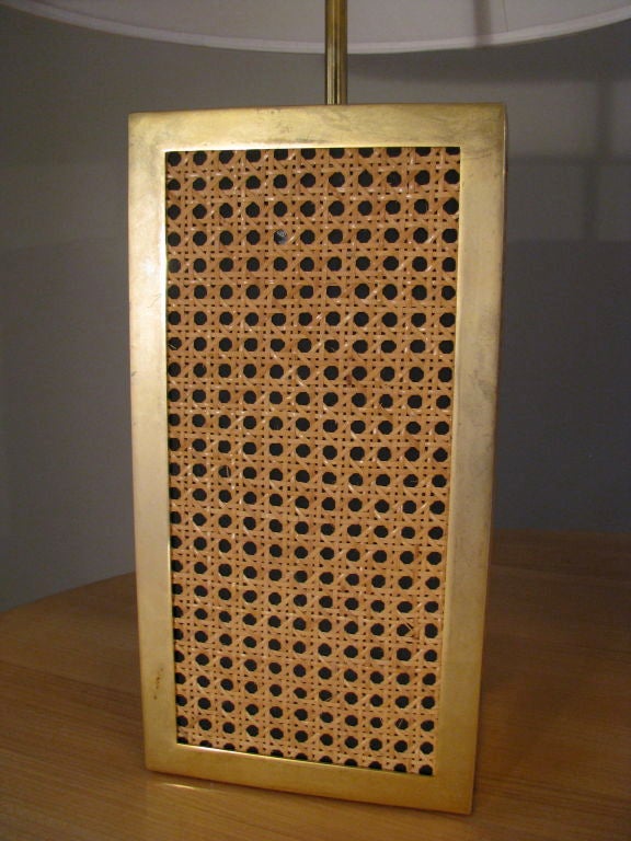 1970's French Brass Lamps with Caning Insets