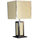 1970's Table Lamp with Fabric Insets and Matching Shade