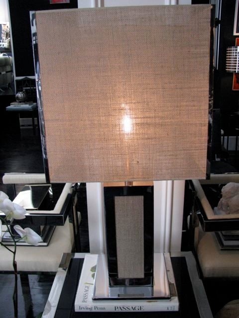 1970's Table Lamp with Fabric Insets and Matching Shade