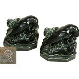 Antique Pair of black Rookwood Pottery ceramic rook/raven bookends