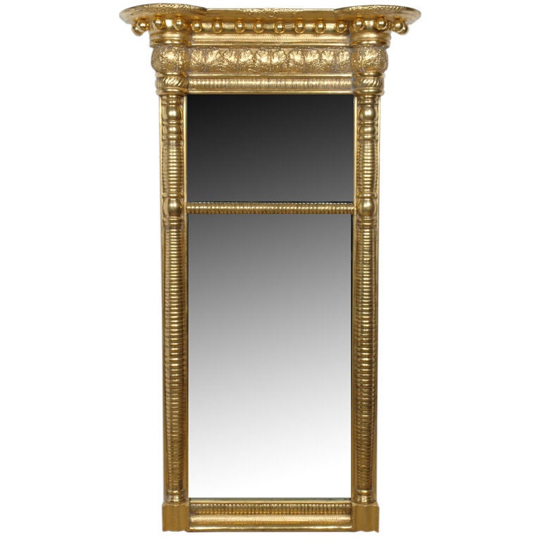 American Sheraton gilt gesso tabernacle pier mirror For Sale