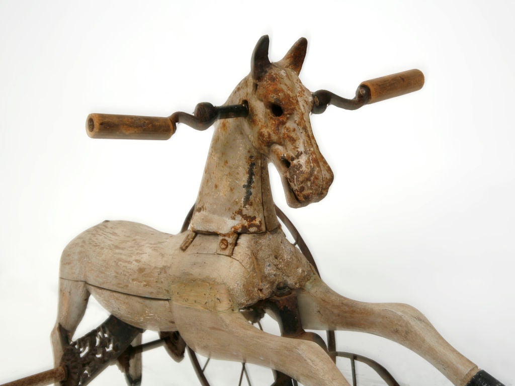 Charming carved wood horse tricycle
