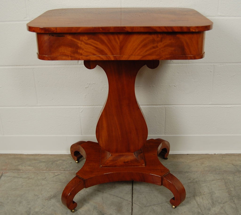19th Century Antique Swedish Karl Johan, Biedermeier Lyre Pedestal Table For Sale