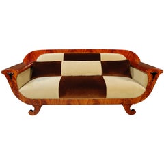 Vintage Swedish Biedermeier Revival Crotch Mahogany Sofa