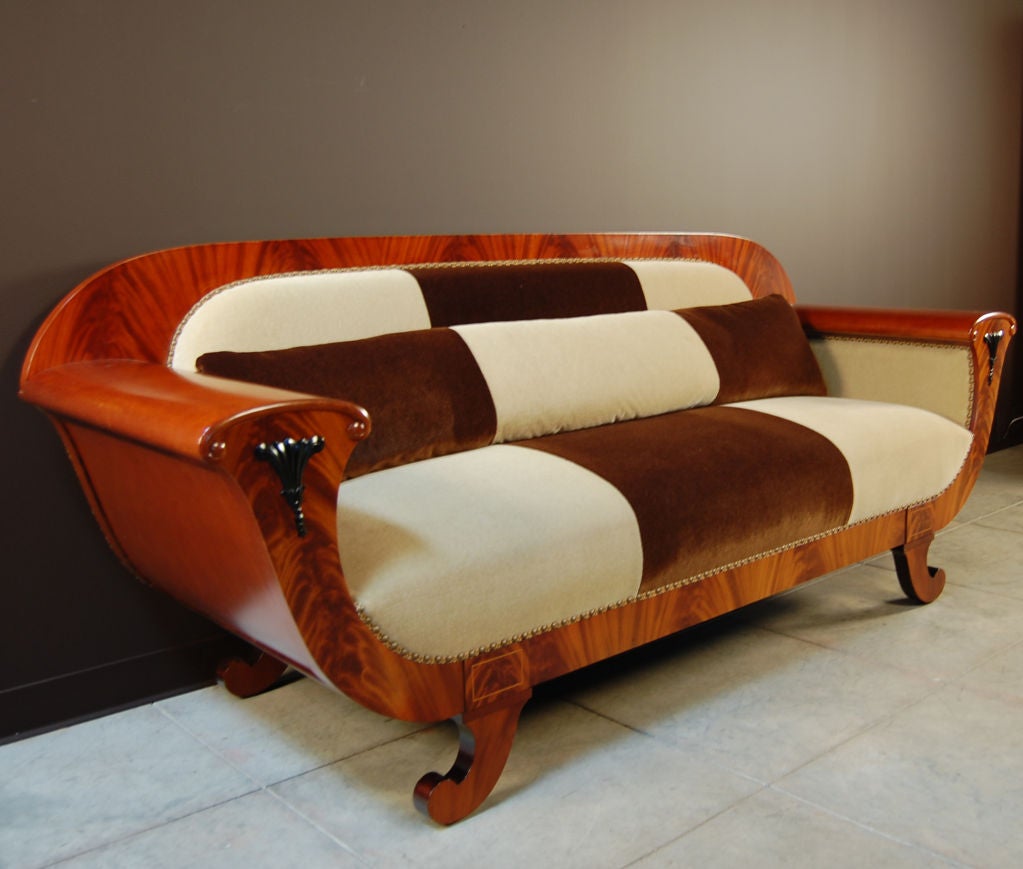 Swedish Biedermeier Revival Crotch Mahogany Sofa In Excellent Condition In Atlanta, GA