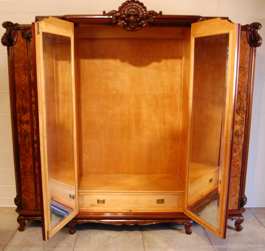 Large Swedish Rococo Walnut Burl Armoire or Wardrobe 4