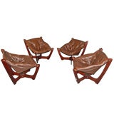 Set of Four Mid-Century Modern Leather Sling Chairs