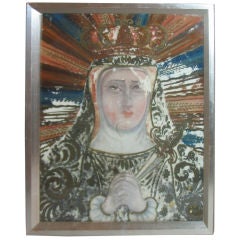 Swedish Back-painted Glass Portrait Painting of Swedish Queen