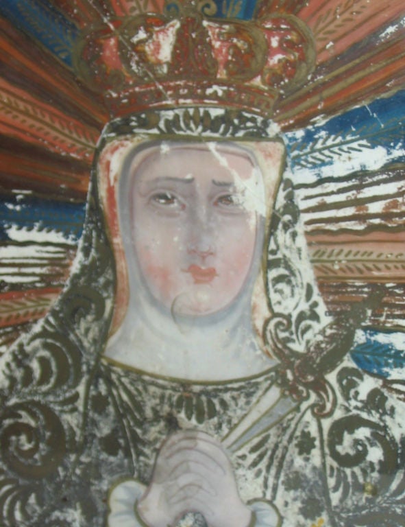 Swedish Back-painted Glass Portrait Painting of Swedish Queen