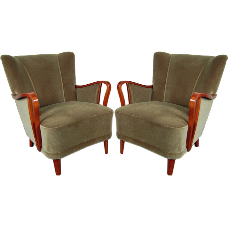 Pair of Swedish Art Deco Moderne Club Chairs