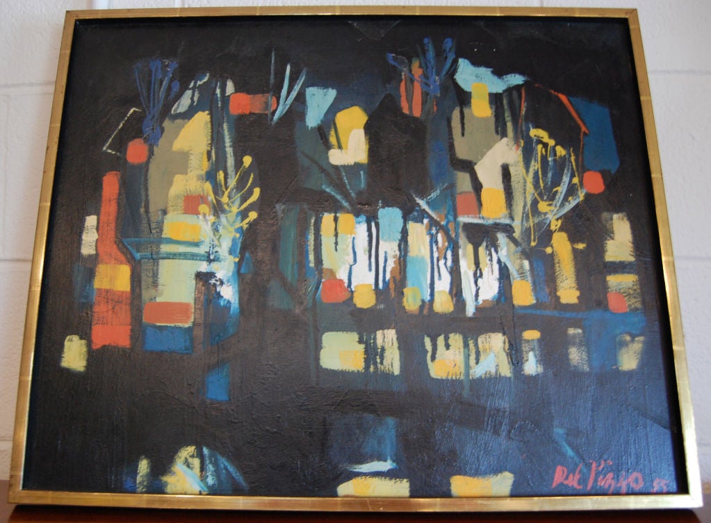 Abstract oil on linen by Louis Del Pizzo (1926- )