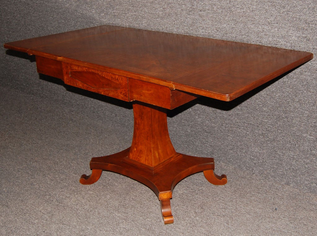 20th Century Swedish Drop-Leaf Table in Flame and Burl Birch, Karl Johan Biedermeier Style For Sale