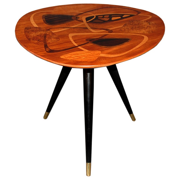 Swedish Mid-Century Modern Inlaid Teak Tripod Occasional ...
