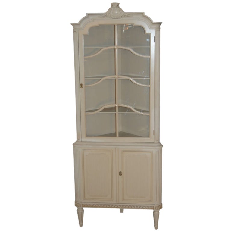 Swedish Gustavian Style Painted Corner Cabinet