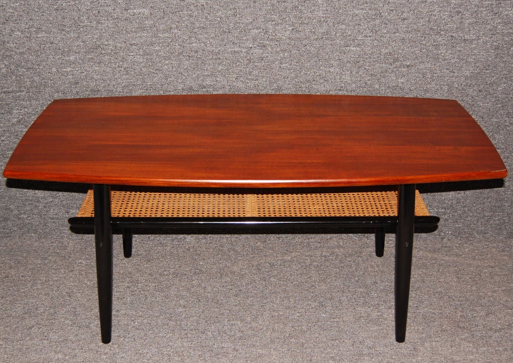 Swedish Mid-Century Modern Teak and Caned Coffee Table