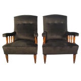 Pair of Swedish Lounge Arm Chairs in Chocolate Linen Velvet
