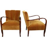 Swedish Art Deco Moderne Caramel Mohair Arm Chairs