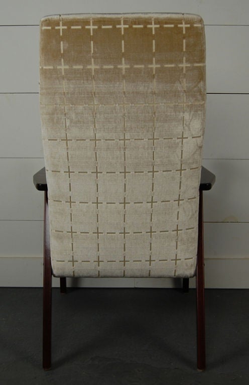 Mahogany Swedish Mid-Century Modern Velvet Lounge Armchair For Sale