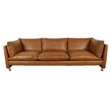 Vintage Swedish Mid-Century Modern Leather Couch Sofa