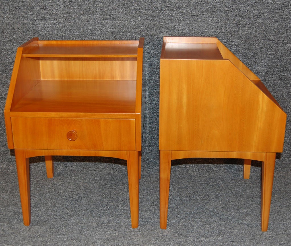 Pair of Swedish Arm Moderne Golden Elm Nightstands or End Tables