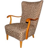 Swedish Art Moderne Tufted Zebra Arm Chair in Golden Birch