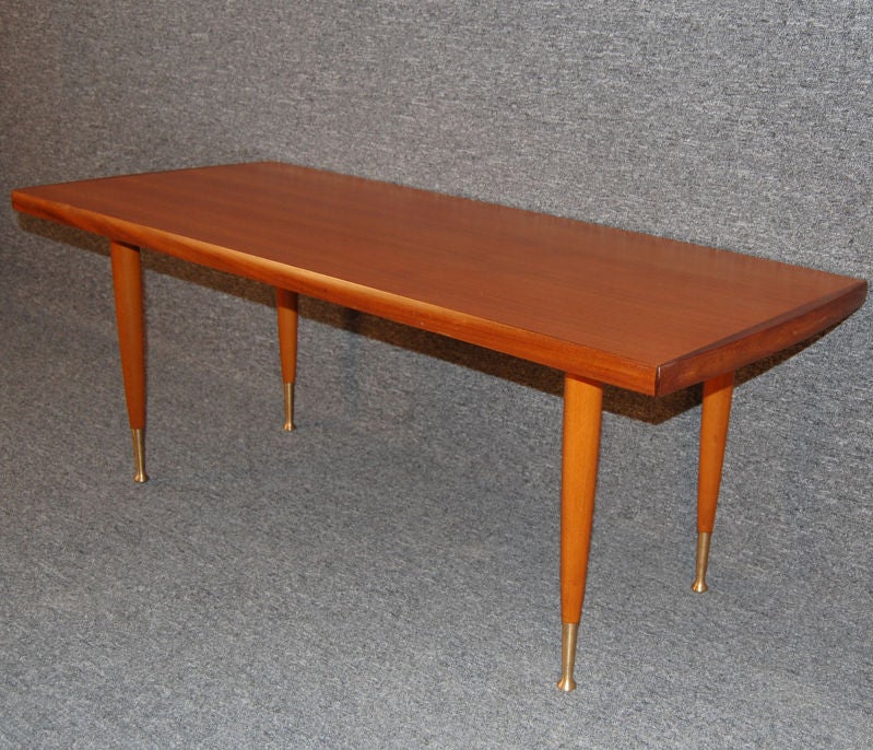 Swedish Mid Century Modern Teak Coffee Table By Alberts Of Tibro At Sleek Coffee Table Of Rich Natural Teak Tapered Legs With Spun Brass Caps And Feet