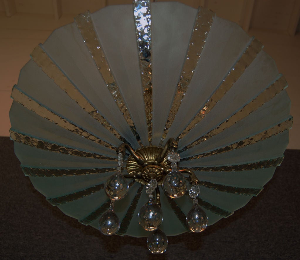 Orrefors Crystal Chandelier and Etched Glass Pendant Chandelier In Good Condition For Sale In Atlanta, GA