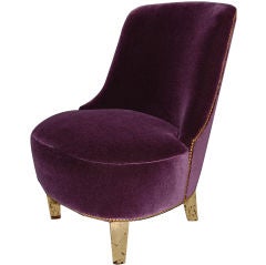 Emma Armless Aubergine Mohair Slipper Chair by BJORK