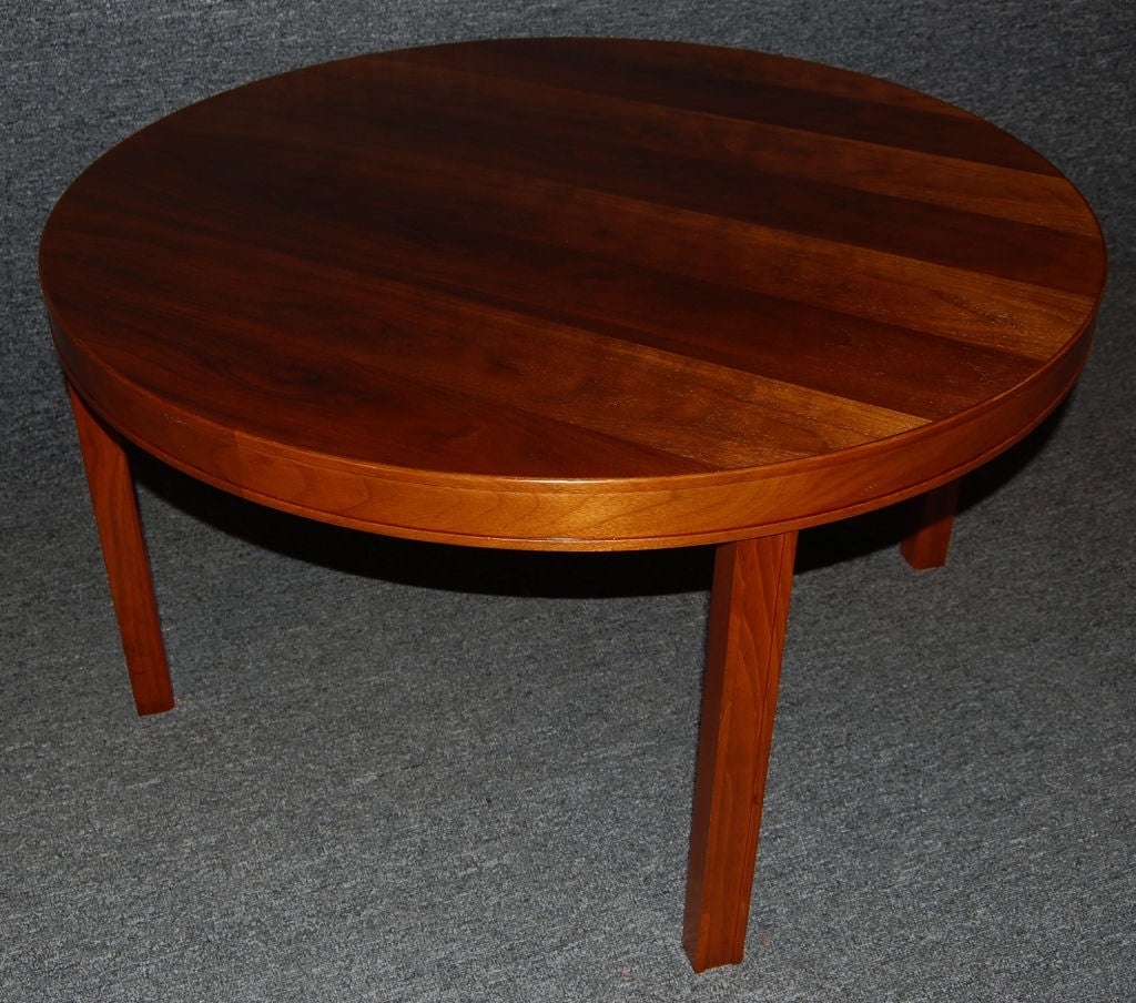 Round walnut table by renowned Swedish furniture designer Carl Malmsten (1888 - 1972).  Versatile size - can be used as end table or coffee table.<br />
<br />
Please contact us with any questions!