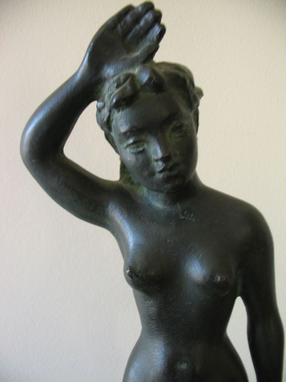 Vintage Swedish Nude Bronze Sculpture by Arvid Kallstrom, circa 1954 In Excellent Condition In Atlanta, GA